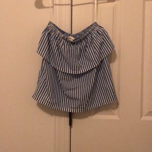 H&M Blue Striped Strapless Flounced Top